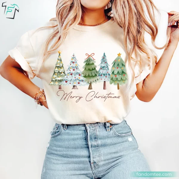 Merry Christmas Tree Sweatshirt Classic Xmas Holiday Tis The Season Graphic Tee