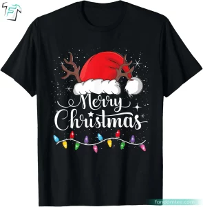 Merry Christmas Red Santa Hat Reindeer Funny Xmas Shirt