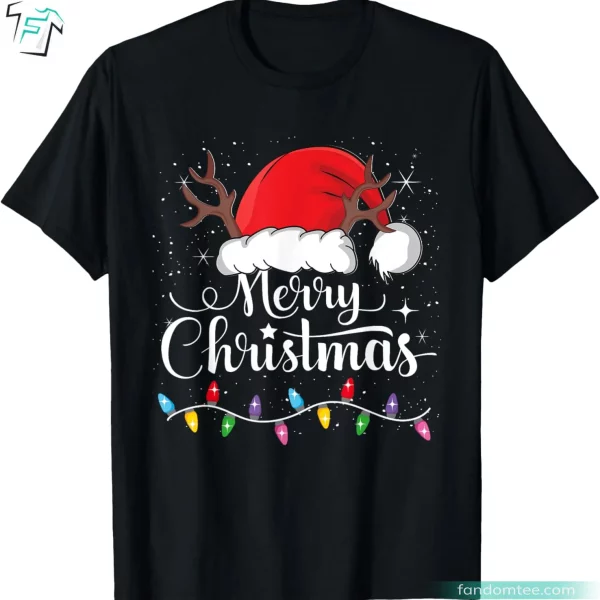 Merry Christmas Red Santa Hat Reindeer Funny Xmas Shirt