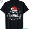 Merry Xmas Lights Red Santa Hat Funny Christmas Shirts For Family