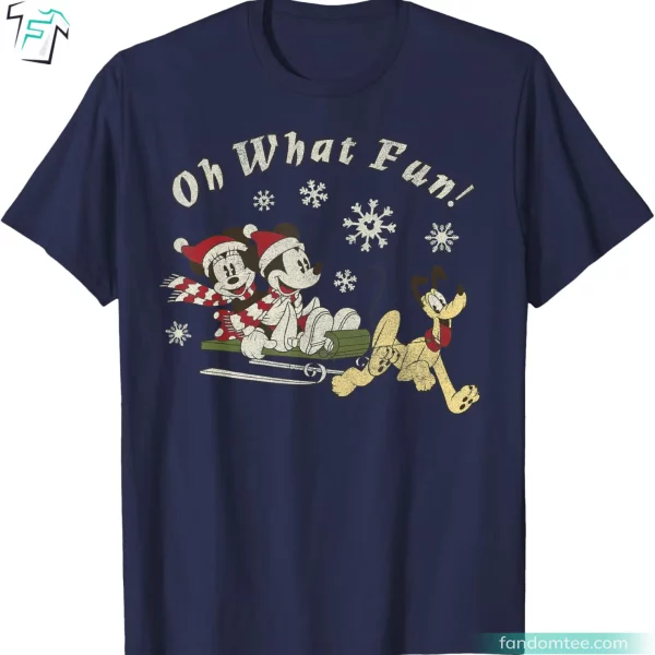 Mickey Minnie And Pluto Oh What Fun Disney Holiday Tee Shirts