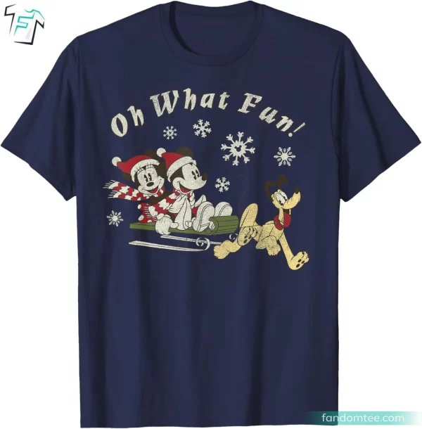 Mickey Minnie And Pluto Oh What Fun Disney Holiday Tee Shirts