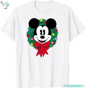 Mickey Mouse Festive Holiday Christmas Wreath Funny Disney Christmas Tee Shirts