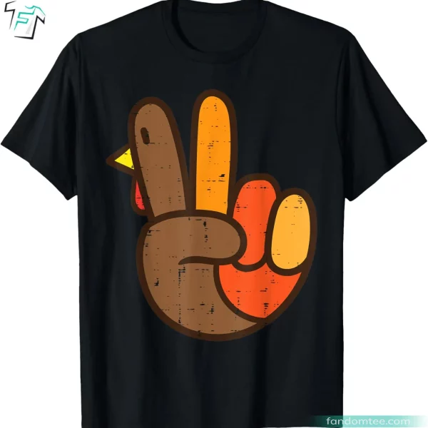 Peace Sign Turkey Hand Funny Thanksgiving Turkey Shirt