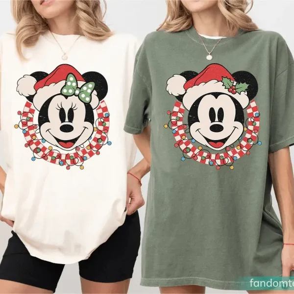 Retro Mickey Minnie Checkered Couple Funny Disney Christmas T Shirts