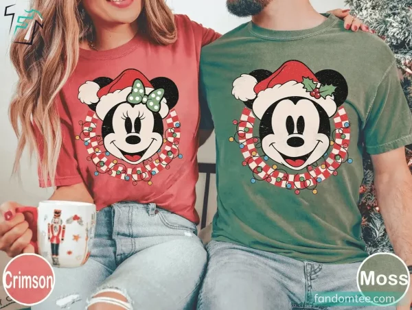 Retro Mickey Minnie Checkered Couple Funny Disney Christmas T Shirts