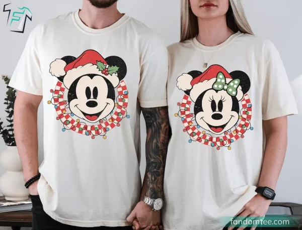 Retro Mickey Minnie Checkered Couple Funny Disney Christmas T Shirts