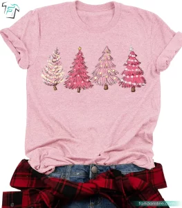 Retro Pink Christmas Tree Shirt Funny Snowman Xmas Gift Tee