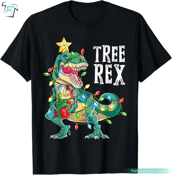 Tree Rex Funny Xmas Lights Funny Dinosaur T-Shirt Men’s Women