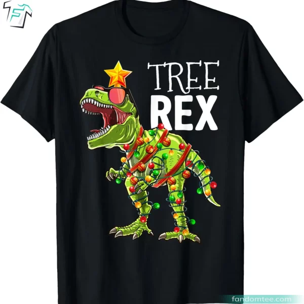 Tree Rex Xmas Tree Lights Cute Dinosaur Shirt