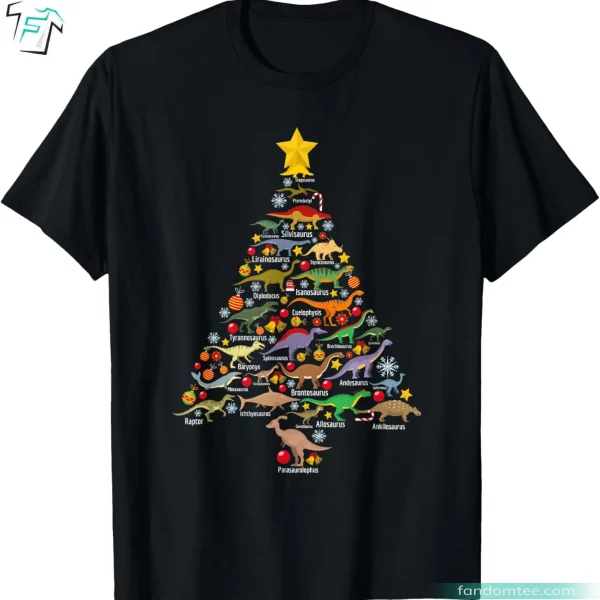 Xmas Tree Dino T-Rex Paleontologist Funny Dinosaur Shirts For Adults