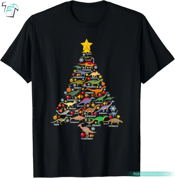 Xmas Tree Dino T-Rex Paleontologist Funny Dinosaur Shirts For Adults